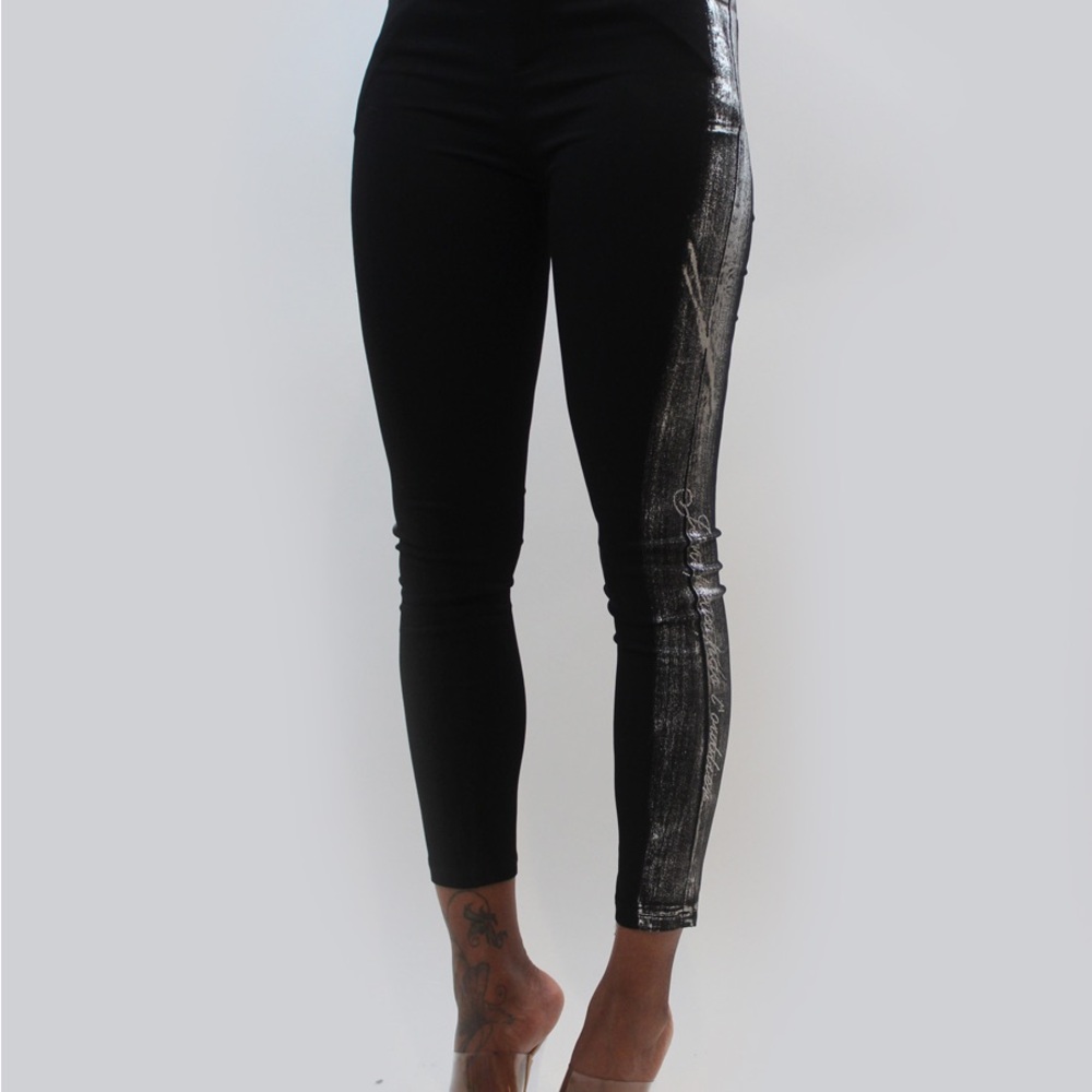 Zannza Couture  foiled Stylish Black and Silver Skinny Pants - Picture 2 of 4